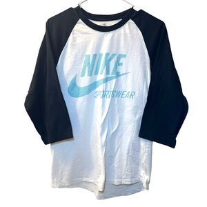 Nike Raglan 3/4 Sleeve T-Shirt Men's Size Small White/Blue Baseball Activewear